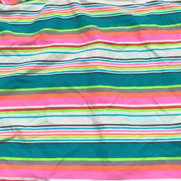 NEW SO Women's Swim Tankini Top Swimsuit Sz M Teal Pink Striped Halter - Picture 2 of 5